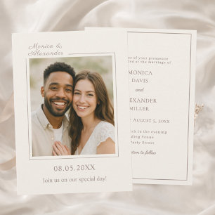 Invitation Mariage luxe moderne simple taupe ivoire photo