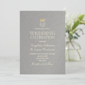 Invitation Mariage Luxe Monogramme Argent et Or (Debout devant)