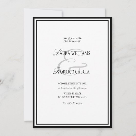 Invitation Mariage Luxe Noir Blanc (Devant)