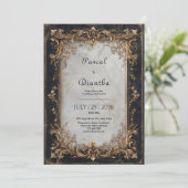 Invitation Mariage Luxe Or Baroque Marbre Blanc (Debout devant)
