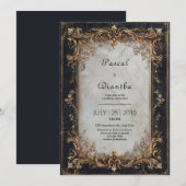 Invitation Mariage Luxe Or Baroque Marbre Blanc (Devant / Derrière)