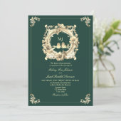 Invitation Mariage Luxe Or et Vert Émeraude (Debout devant)
