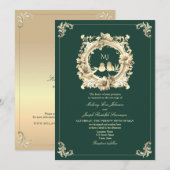 Invitation Mariage Luxe Or et Vert Émeraude (Devant / Derrière)