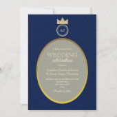 Invitation Mariage Luxe Or Monogramme Navy  (Devant)