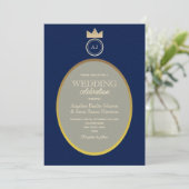 Invitation Mariage Luxe Or Monogramme Navy  (Debout devant)