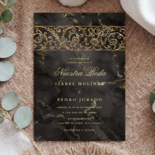 Invitation Mariage Luxe Or Noir Marbre Nuestra Boda