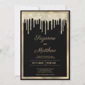 Invitation Mariage luxe paillettes noires coulantes or (Devant)