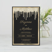 Invitation Mariage luxe paillettes noires coulantes or (Debout devant)