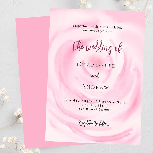 Invitation Mariage luxueux à fleurs rose douce
