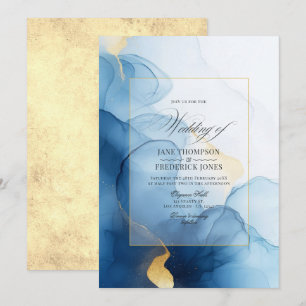Invitation Mariage Luxueux à l'Encre Bleue et Or