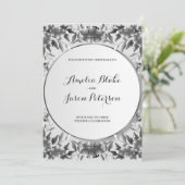 Invitation Mariage Luxueux Argent Gravure Feuillage (Debout devant)