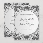 Invitation Mariage Luxueux Argent Gravure Feuillage (Devant / Derrière)