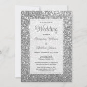 Invitation Mariage Luxueux Argent Paillettes Brillantes (Devant)