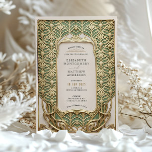 Invitation Mariage Luxueux Art Nouveau Or et Vert