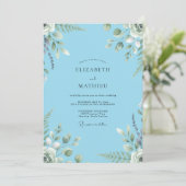 Invitation Mariage Luxueux Azure à Feuillage Peint (Debout devant)