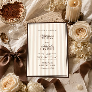 Invitation Mariage Luxueux Beige Espresso Rayures
