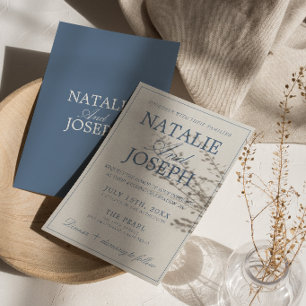 Invitation Mariage Luxueux Bleu Et Blanc Ancien Argent