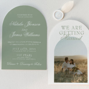 Invitation Mariage Luxueux Bohème Vert Sauge Élégant à Arches