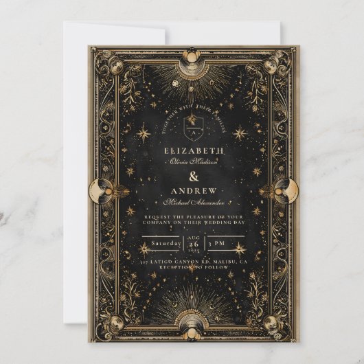 Invitation Mariage Luxueux Céleste de Minuit (Devant)