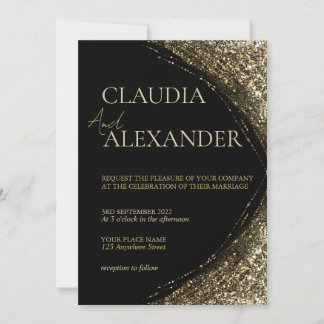Invitation Mariage Luxueux Cœur Noir et Or