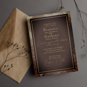 Invitation Mariage Luxueux Dark Mocha Abstrait à Feuille d'Or