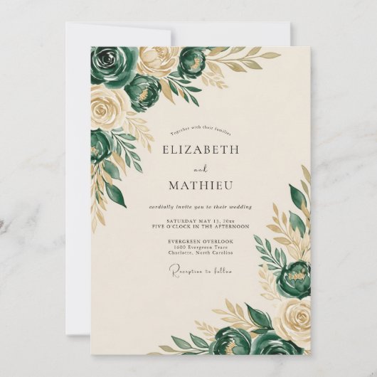 Invitation Mariage luxueux de forêt vert émeraude (Devant)