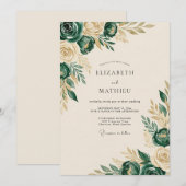Invitation Mariage luxueux de forêt vert émeraude (Devant / Derrière)