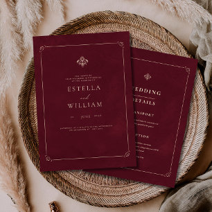 Invitation Mariage Luxueux de Vieux Argent Burgundy Mariage C