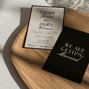 Invitation Mariage Luxueux Élégant Noir Blanc Argent Ancien