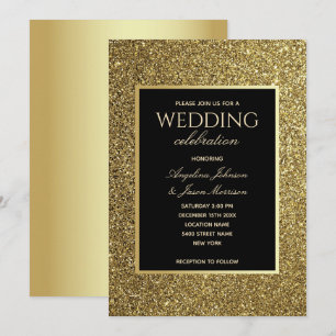 Invitation Mariage Luxueux Élégant Noir et Or