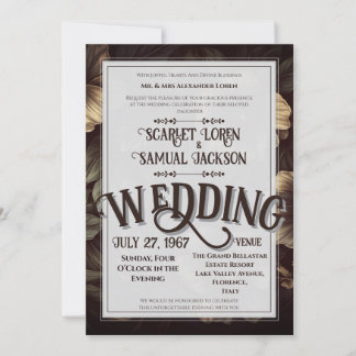 Invitation Mariage Luxueux Élégant Rétro Classique Sombre