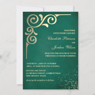 Invitation Mariage Luxueux Émeraude Vert Et Or