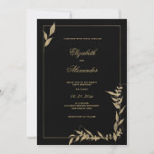 Invitation Mariage luxueux feuillage noir et or (Devant)