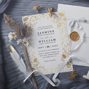Invitation Mariage Luxueux Fleur Sauvage Élégant Moderne Doré
