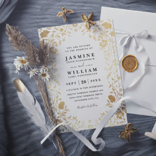 Invitation Mariage Luxueux Fleur Sauvage Or Élégant Moderne C