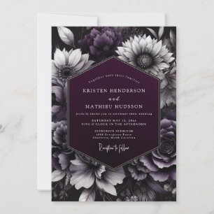 Invitation Mariage Luxueux Floral Foncé au Prune