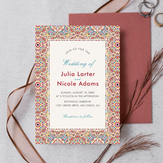Invitation Mariage Luxueux Métallisé Pailleté Géométrique