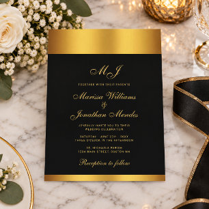 Invitation Mariage Luxueux Monogramme de Calligraphie Noir et