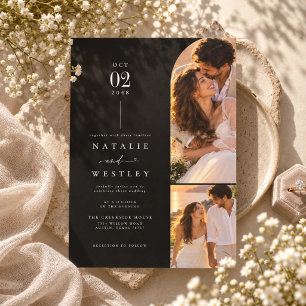 Invitation Mariage Luxueux Noir Deux Photos