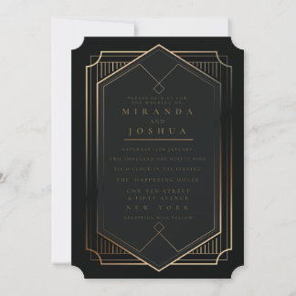Invitation Mariage Luxueux Noir Élégant Art Déco