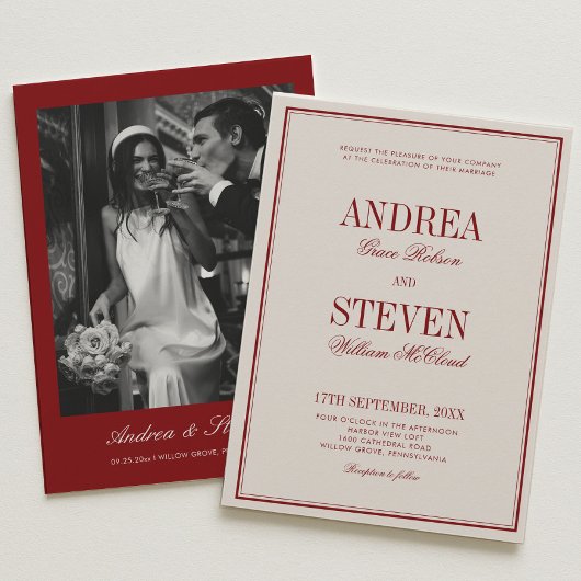 Invitation Mariage Luxueux Opéra Rouge Profond