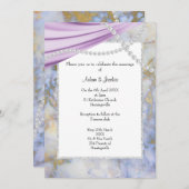 INVITATION MARIAGE LUXUEUX PEARLES EN MARBRE PURPLE (Devant / Derrière)
