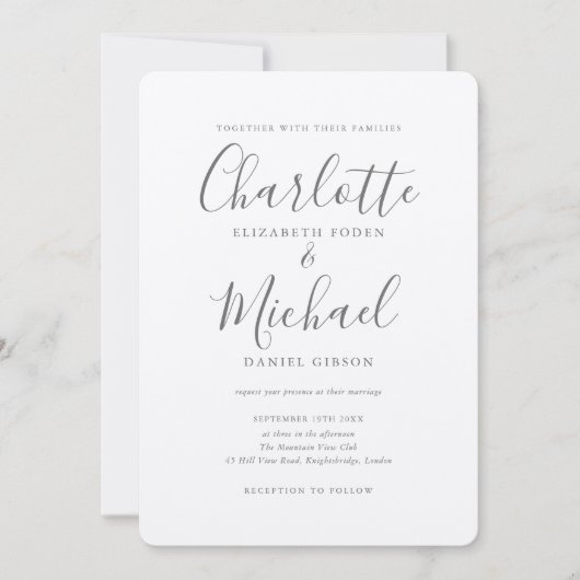 Invitation Mariage Luxueux Romantique Écriture Métallique Arg (Devant)