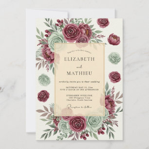 Invitation Mariage Luxueux Succulent Bourgogne