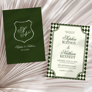 Invitation Mariage Luxueux Vert Ancien Ivoire