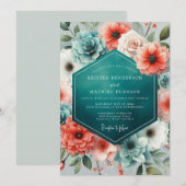 Invitation Mariage luxuriant de corail sarcelle et de succule (Devant / Derrière)