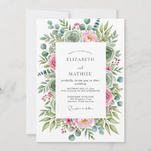Invitation Mariage luxuriant de succulentes vert sauge
