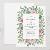 Invitation Mariage luxuriant de succulentes vert sauge (Devant / Derrière)