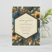 Invitation Mariage luxuriant Marigold & Slate Bloom (Debout devant)
