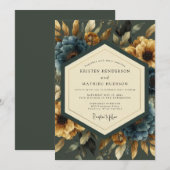 Invitation Mariage luxuriant Marigold & Slate Bloom (Devant / Derrière)